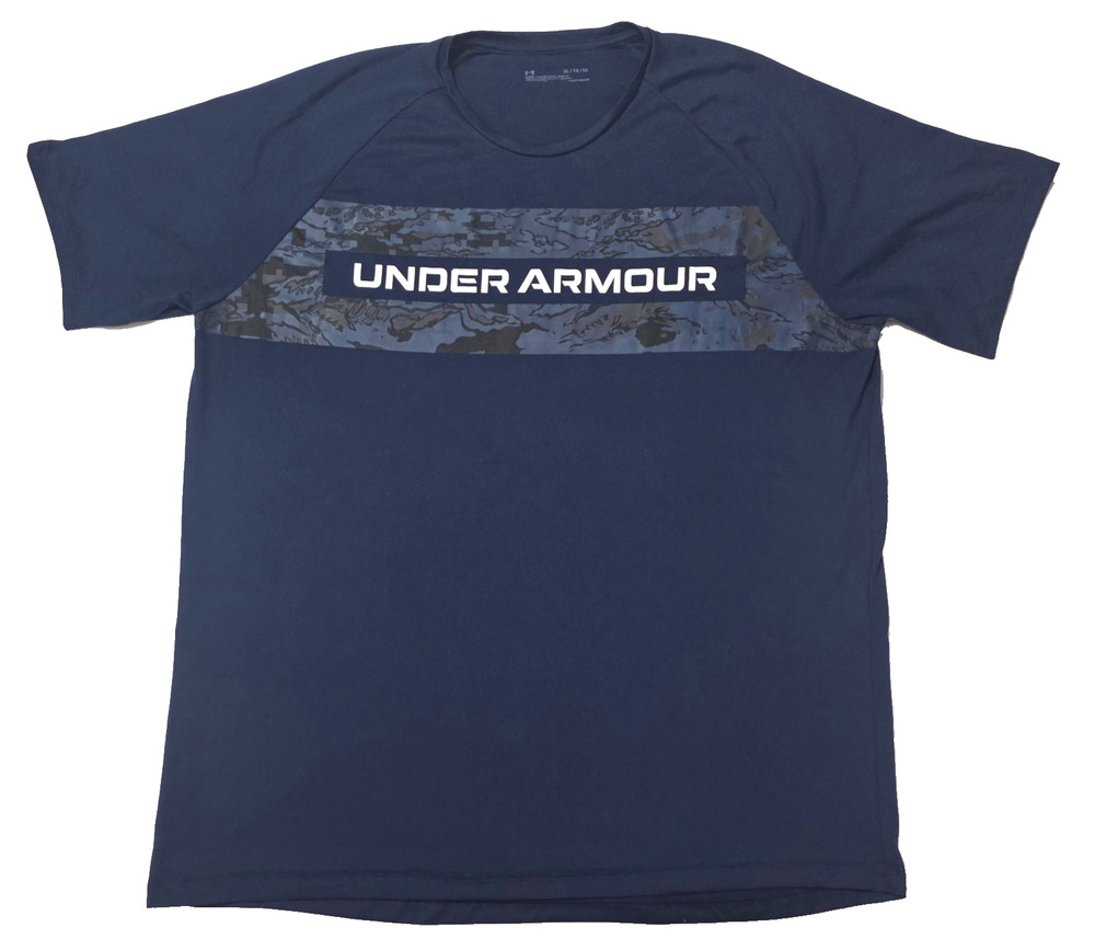 Under Armour HeatGear Shirt Mens XL Blue Camo Athletic Performance Short Sleeve